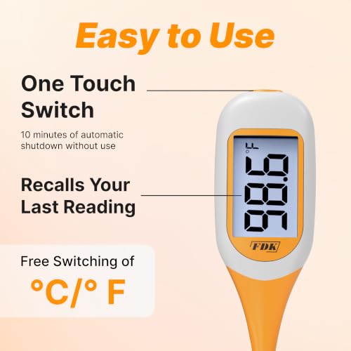 FDK 8-Second Dog & Cat Thermometer, Fast Digital Pet Rectal Thermometer with Large Backlight Screen, Fever Alarm Flexible Comfortable Soft Tip, Waterproof Veterinary Supply for Animals °C/°F — view 4