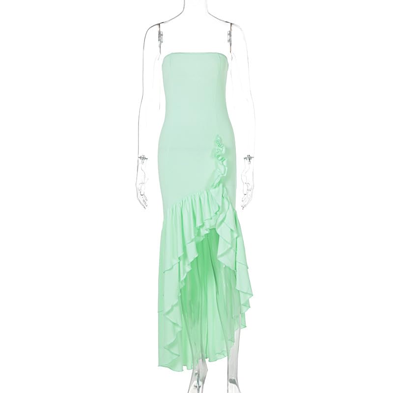 Image of Women's Sexy Strapless Backless High Split Long Maxi Dress Ruched Off Shoulder Sleeveless Bodycon Party Cocktail Dresses