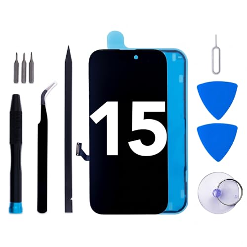 for iPhone 15 Screen Replacement kit, 6.1' LCD Display 3D Touch Digitizer Assembly with Frame Adhesive and Repair Tools (Model A2846/A3089/A3092/A3090)