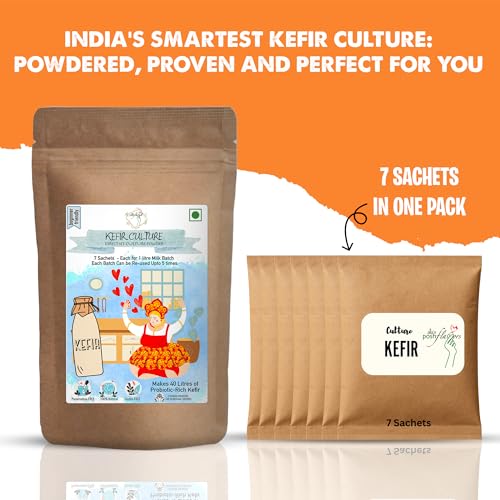 Image of Alla's Posh Flavors Kefir inchDirect Set inch Culture | Pack of 7 Sachets | NOT with 55-60 but with specially selected strains for INDIAN GUT MICROBIOME | Make Batch After Batch Probiotic-Rich Kefir | Zero Maintenance | Warm, Mix, Incubate | Instructions, Demo Video & Support Available | DIRECT SET KEFIR Culture - Does not Form Grains | Lab Tested & Reliable Probiotics