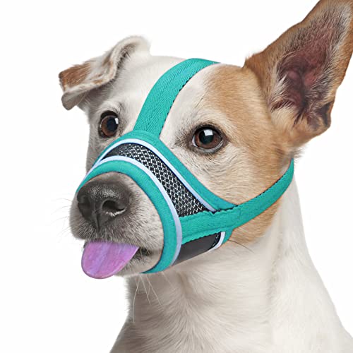 Dog Muzzle, Poonpand [Upgraded] Nylon Soft Muzzle Anti-Biting Barking Secure, with Reflective Strip & Overhead Strip, Mesh Breathable Pets Muzzle for Small Medium Large Dogs 4 Colors 5 Sizes