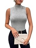 SOLY HUX Women's Mock Neck Rib Knit Tank Top Sleeveless Slim Fitted Elegant Tops Pure Light Grey Medium