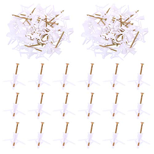 Swpeet 60Pcs White Drywall Anchor with Screw Kit - Nylon Plastic Drywall and Hollow-Wall Anchor Kit, Wall Anchor Hooks, and Hollow-Door Toggle Anchor for for Hanging Heavy Items on Drywall