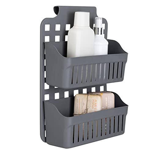 Simplify 2 Tier Over the Cabinet Caddy| Dimensions: 14"x 8"x 4"| Adjustable Shelves | Home Organization | Baskets Hold | Bottles | Cans | Cleaning Products | Hair Tools | Cabinet Storage | Grey