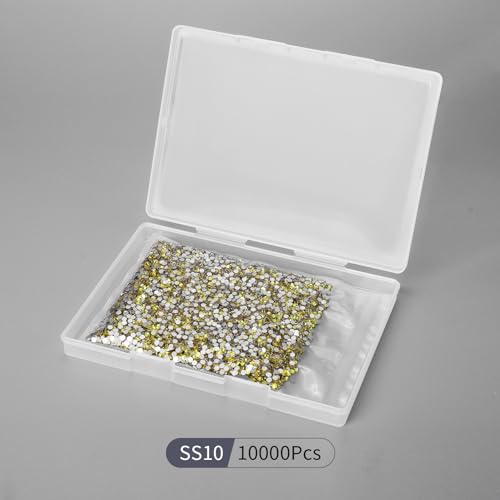 Image of 10000PCS Lemon Yellow Rhinestones Bulk, Flat Back Crystal Glass Stone Round Gems,SS10, 2.7-2.9mm