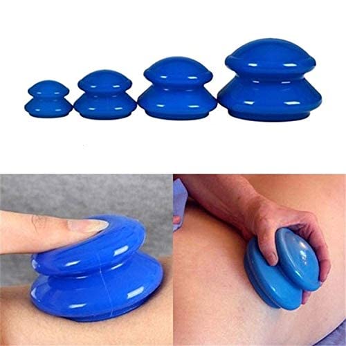 ACM 4 Pieces of Silicone Cupping Therapy Professional Massager Set, Health Care Massage Cup Body Cup Relieve Pain Home Use Cupping Set Vacuum Cup Anti Cellulite Muscles Joint Pain Relief (Blue)