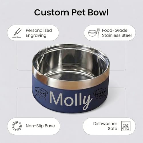Personalized Engraved Dog Cat Bowl – Custom Name & Cute Pattern, 304 Stainless Steel, Double Layer, Durable, Easy Clean, Pet Gift for Small to Large Pets — view 4