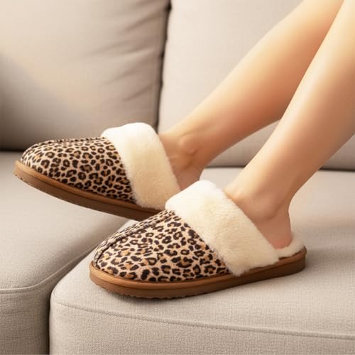 Image of OOW Fuzzy Slippers for Women Cozy Faux Fur House Shoes Memory Foam Slippers | Winter, Warm Slippers, Indoor and Outdoor