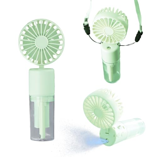 Ventilador Portatil 3 en 1, Ventilador de Mano Recargable usb con Niebla Agua, 4 Velocidades Ventilador Bolsillo Plegable 180° con Cordón, Ventilador Silencioso Hogar Oficina,Resistencia 6-8h (Verde)