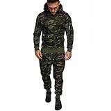 SUCES Herren Cargo Stil Jogginganzug Trainingsanzug Camouflage Sporthose+Hoodie Sportanzug Casual Hoodie-Jogginghose Freizeitanzug Sweatshirt