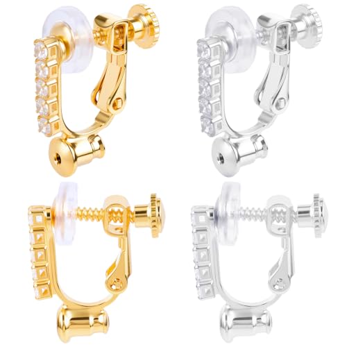 Beebeecraft 12Pcs 2 Colors Clip-on Earring Findings Screw Back 18K Gold & Sterling Silver Plated Cubic Zirconia Clip on Earring Converters Components with 20Pcs Ear Pads for Non-Pierced Ears Women Beebeecraft 12Pcs 2 Colors Clip-on Earring Findings Screw Back 18K Gold & Sterling Silver Plated Cubic Zirconia Clip on Earring Converters Components with 20Pcs Ear Pads for Non-Pierced Ears Women