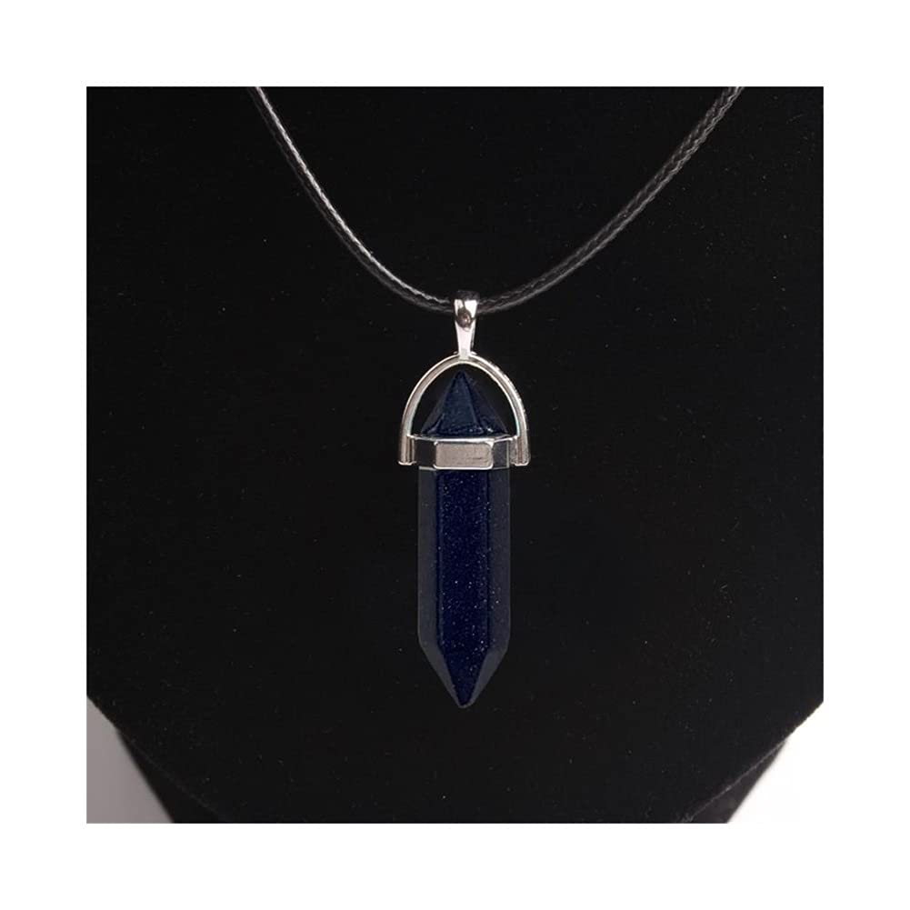 REGUZH HexagonalColumn Necklaces natural crystal pendant Stone Pendant Leather Necklace men's and women's fashion jewelry Amule natural minerals (Length : 45cm, Metal Color : Lansha)