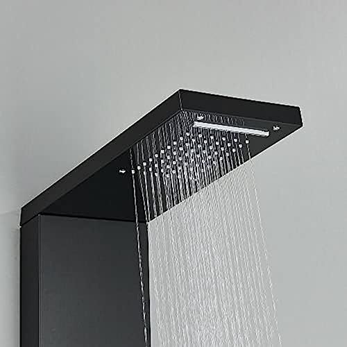 LED Light Shower Panel Tower Rainfall Waterfall Shower Head with Massager Jets Body System Jet-Black A,Black G miniatura 5