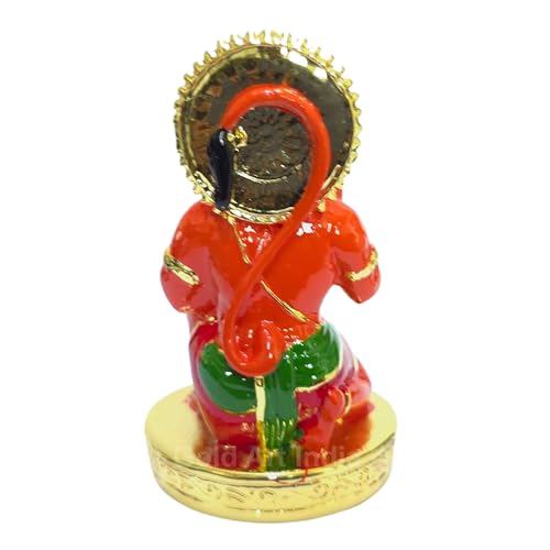 Image of Gold Art India Hanumanji Sitting with Gada Gold Plated Hanuman Statue for Car Dashboard, Hanuman ji murti for Home Decor, Office Shelves, and Gifts Orange /Kesari (2.8 x 1.6)