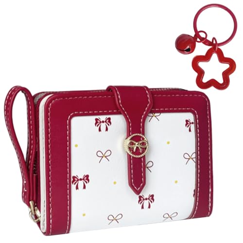 Image of Cute Wallet Girls Bow Small Little Wallets For Women Zipper Coin Pocket Purse (Red)