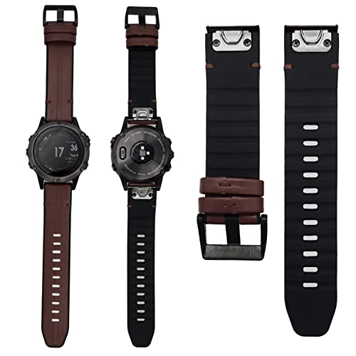 Abanen Quick Easy Fit 22Mm Leather Watch Bands For Fenix 6 / Fenix 5, Genuine Leather With Silicone Sweatproof Wrist Strap For Garmin Fenix 6 Pro/Sapphire,Approach S62/S60,Instinct,Quatix 6/5 thumb #3