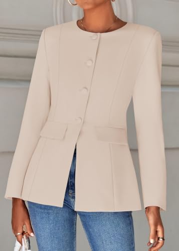 Lazysmile Women's Lined Crewneck Button Down Blazer (Various) - image 3