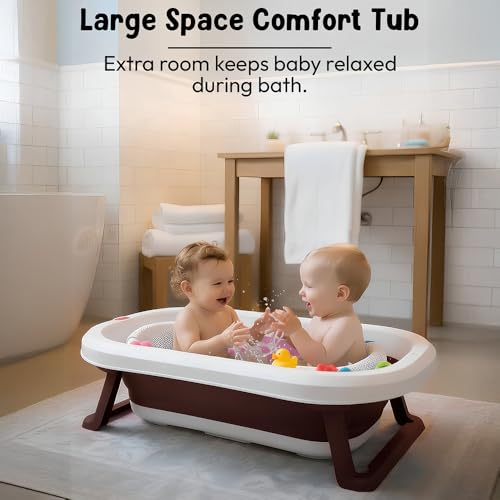 Image of StarAndDaisy Bath Tub for Baby 0-3 Years /Foldable Bath tub for Kids with Cushion, Space Saving Design, Newborn Baby Folding Bathing Tub Girls & Boys, Easy to Store -Brown