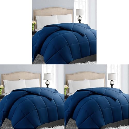 Image of EASELAND Queen Size Down Alternative Comforter - Quilted Duvet Insert for All Seasons, Soft Lightweight with Corner Tabs, Summer Winter Warm Bedding, Navy 88x88 Inches (Pack of 3)