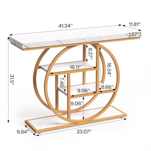 LITTLE TREE Console Table, 4-Tier Entryway Table Behind Couch Table, 41.3-Inch Modern Sofa Table for Living Room, Foyer Hallway Table for Entrance, White and Gold
