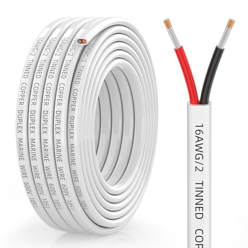 CONEPY 16 Gauge Marine Wire, 16 Gauge Wire Duplex Marine Grade Cable, 15FT