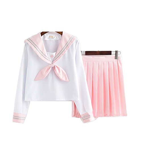 Dream-Store Women's Japanese Sailor Suit Cosplay Costume Set Girls Mint Pink School Uniform Dress Suit (Asian XXL, Long Sleeve)