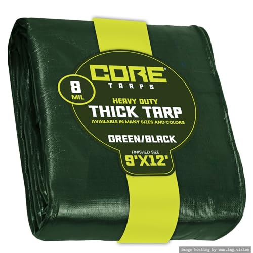 Core Tarps Heavy Duty 8 Mil Tarp Cover, Waterproof, UV Resistant, Rip and Tear Proof, Poly Tarpaulin with Reinforced Edges for Roof, Patio, Pool, Boat. (Green/Black 9′ X 12′)
