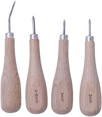 3mm 4mm 5-6mm Leather Craft Wooden Diamond Rhombus Awl DIY Leather Stitching Sewing Awl Leathercraft Punch Tool - (Color: Bent Cone)