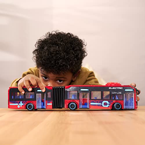 Dickie Toys Volvo City Bus Spielzeug (40 cm) - Lenkbarer Stadtbus (rot) mit Knickgelenk, Freilauf & öffnenden Türen - Spielzeugautos ab 3 Jahre für Kinder, Lizenziertes Bus Spielzeug - 203747015