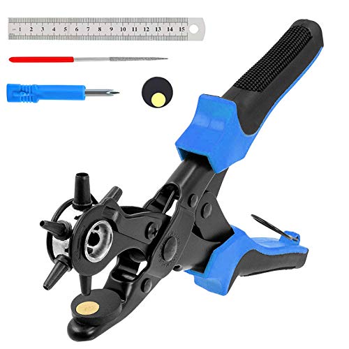 Leather Hole Punch Tool Kit Heavy Duty Leather Hole Punch Plier Set 6 Hole Size Pin Punches for Leather Belt, Dog Collars, Saddles, Fabric, Paper, Watch Strap, Shoe, Plastic, Rubber, Canvas, Cardboard