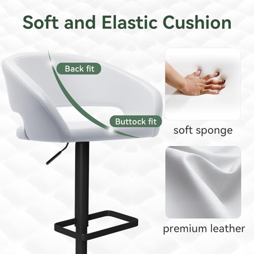 Image of PU Leather Adjustable Swivel Counter Height Bar Stool, White, Black Base