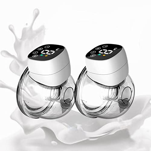 Putybudy 2Pcs Wearable Electric Breast Pump, Hands Free Invisible Electric Low Noise Breast Pump With 3 Modes 9 Levels Suction Led Touchscreen Display, Gifts For Moms Breastfeeding, 24Mm Flange/ White #TOP8