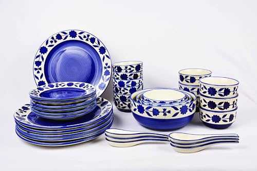Image of Ceramic Dinner Set of 34 Pieces- Premium Blue Legend Collection | Chipproof Handpainted Stoneware Ceramic Set l | Lead and Cadmium Free,Food Grade Quality (34, Blue Legend)