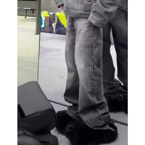 Washed Long Pants, Unisex Distressed Micro Flared Jeans4