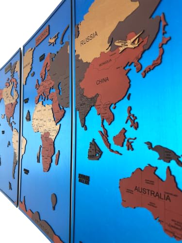 Image of Elk 3D Wooden World Map Wall Decor Art Frame 7mm Thick 165CM