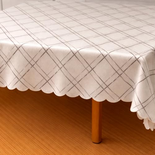 Image of Homerz Premium Waterproof PVC Sparkle Table Cover Collection | Table Cover with Scallop Edges | Dust, Spill & Scratch Resistant (Classic Grid Charm, 60 inch- Round)