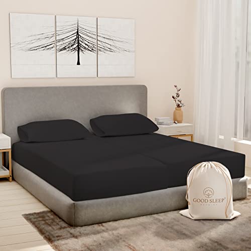 Image of Good Sleep Bedding Split King Sheets Sets for Adjustable Bed, 5 Piece, 100% Egyptian Cotton Bed Sheets for Adjustable Bed, Sateen Weave, 16 Inch Deep Pocket Bed Sheet - Dark Gray