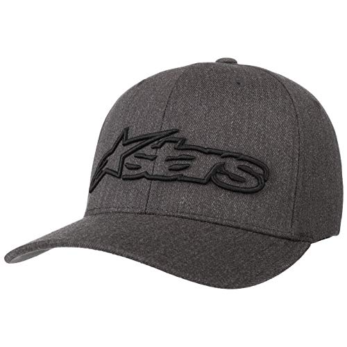 ALPINESTARS Men's Curved Bill Structured Crown Flex Back 3D Embroidered Logo Flexfit Hat, Blaze Dark Heather Gray/Black, L/XL