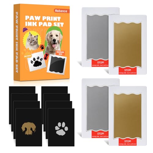 Nabance 4pcs Kit Impronta Cane Per Cani In Oro e Argento, Include 8 Fogli Di Carta da Stampa Nera Sicuro e Non Tossico Impronta Zampa Cane Regali Per Gli Amanti Degli Animali