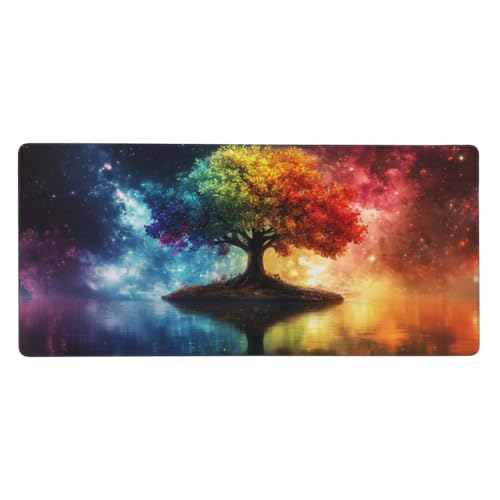 Vier Jahreszeiten Gaming Mauspad XXL 600x300x3 mm, Baum Mauspad Groß Vernähte Kanten, Mousepad mit Anti Rutsch Basis Resistent Weiche Oberfläche, Schreibtisch Unterlage für PC, Laptop Dekorieren-L1225