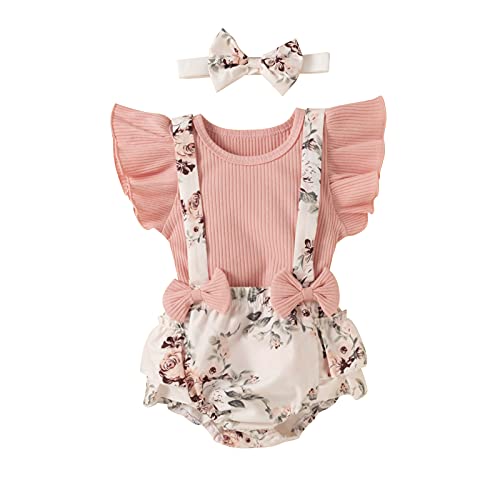 Image of Infant Baby Girls Clothes Summer Set Short Sleeve Romper Shorts Outfits