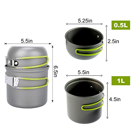 SIUKE Camping cookware Camping Cookware Mess Kit Portable Outdoor Cooking Set with Camping Stove Non-Stick Aluminum Camping Pot, Green - Thumbnail 5
