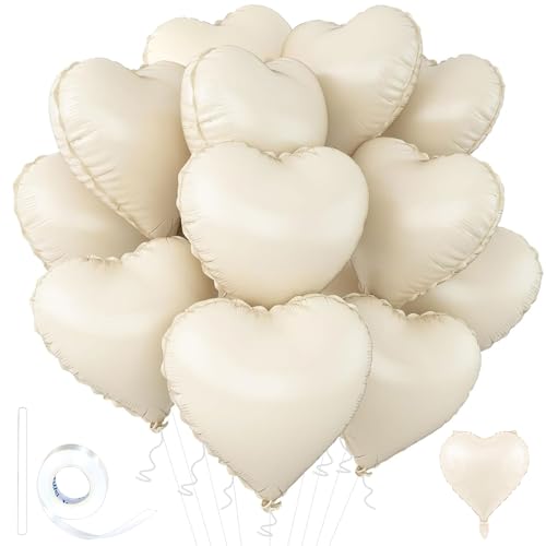 Image of White Heart Ballloons,18 Inch Foil Love Heart Shaped Balloons 12Pcs Creamy White love balloon for Anniversary Wedding Birthday Party Baby Shower Decorations