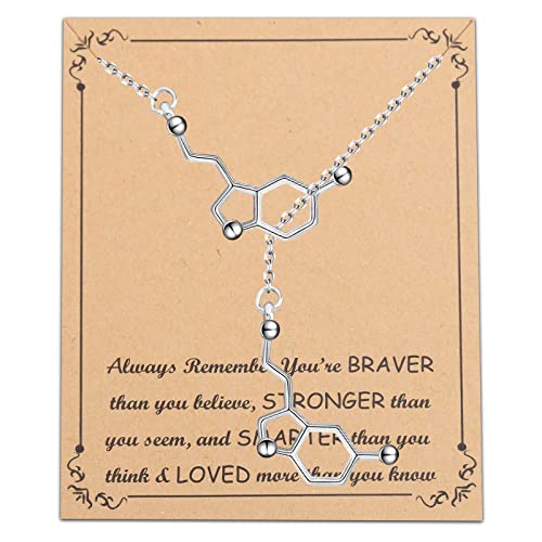 FUSTMW Happiness Serotonin Molecule Y Necklace Chemistry Jewelry Science Teacher Gifts for Science Lovers (25.5inches y necklace)