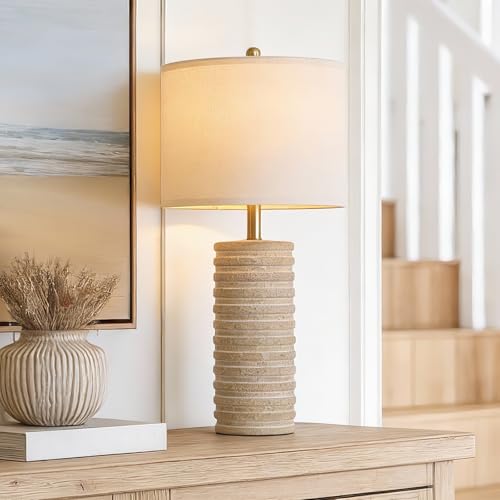 PoKat 27'' Farmhouse Table Lamps Set of 2 for Living Room, Stone-Like Bedside Lamp for Bedroom, Boho Ceramic Tall Lamps for Nightstand Office Sideboard Entryway Distressed (Antique Beige) - Image 6