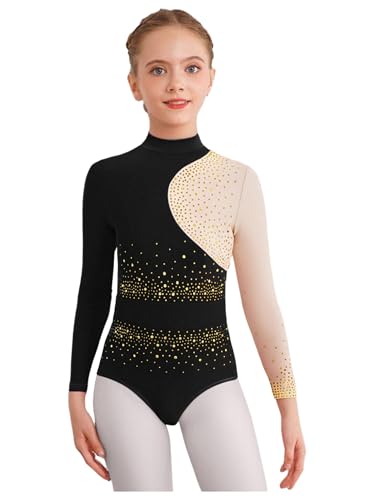 Freebily Maillot Brillant De Gimnasia Ritmica Niña Body Clásico Manga Larga Maillot con Lentejuelas Brillante Body Deportivo Traje De Baile Actuación Negro 7 8 años