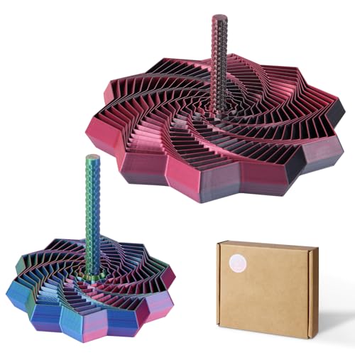 2 Pack 3D Printed Fidget Toys Hexagon Whirling Spiral Sensory Fidget Star with Handles Colorful Smooth Expandable Toy for Kids Teens Adults 2 Sizes ADHD & Stress Relief for Office or Homework
