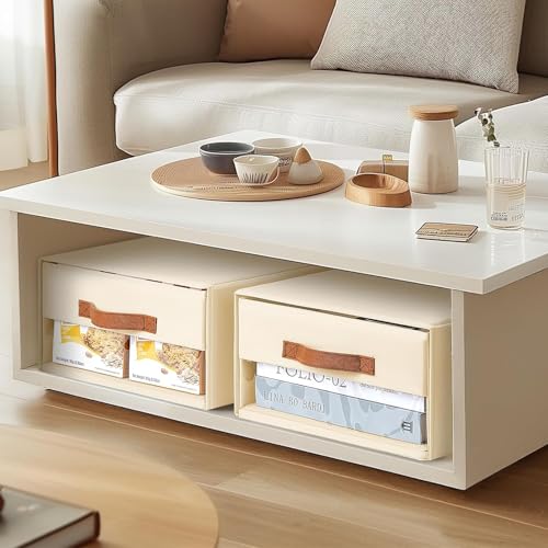 DIMJ Schubladen Ordnungssystem Schubladenboxen - Aufbewahrungsbox Faltboxen mit Fenster Organizer Schublade, Kleiderschrank Organizer Ordnungssystem Kleiderschrank für Schrank, 4 Stück, Beige