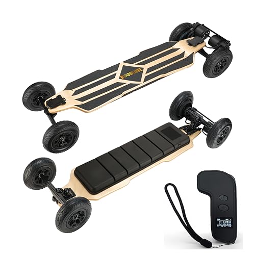 E-Skateboard für Erwachsene mit 65 km Reichweite & 45 km/h, OLED Fernbedienung, 25° Steigfähigkeit, 550W Doppelmotor, 4-Rad für Pendler und Lange Fahrten (Dual-Antrieb Riemenmotor Offroad-Modell)