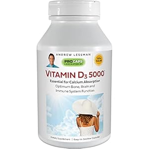 ANDREW LESSMAN Vitamin D3 5000 IU 360 Capsules – High Potency, Essential for Calcium Absorption, Supports Bone Health, Healthy Muscle Function, Immune System, More. Small Easy to Swallow Capsules